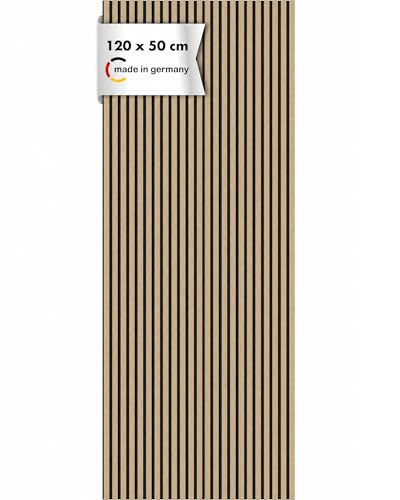 Momento Akustikpaneele Holz 120x50 cm - Made in Germany - Eiche Natur - Wandverkleidung Innen Wandpaneele Holzoptik - 3D Lamellenwand Paneele - Akustik Holzpaneele Wand Holzverkleidung Panel