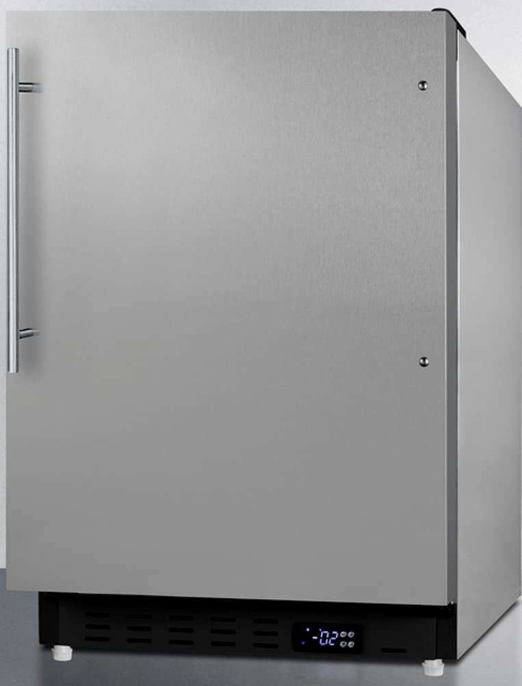 Summit Appliance ALFZ37BCSSHV Built-in Undercounter ADA Compliant Residential All-Freezer with Stainless Steel Cabinet, Vertical Handle, Door Storage, Adjustable Thermostat and Manual Defrost on Fridge.com