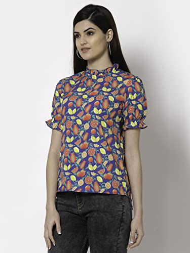 Image of Style Quotient Blue Geometric Print Crepe Top