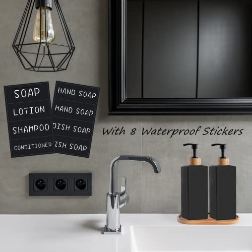Matt Black Soap Dispenser Set, Harcure 2 Pack Glass Soap Dispenser With Tray, 12 Oz Hand And Dish Soap Dispenser Set For Kitchen Bathroom, Refillable Liquid Lotion Dispenser Square #TOP5