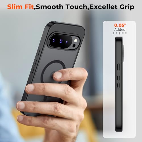 Image of SUPFINE Magnetic for Google Pixel 10 Pro XL Case with Screen Protector, (Built-in Magnets) ((Military Grade Drop Protection) Slim Translucent Shockproof Phone Case,Black