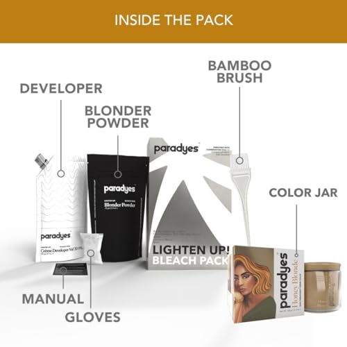 Image of Paradyes Semi-permanent Honey Blonde DIY Conditioner Based Hair Colour 120 gm and Lighten Up! Bleach Pack 30 Vol. for all Hair Types