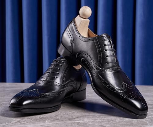 Mens Oxfords Formal Dress Shoes Genunie Leather Wingtips Brogues Suit Shoes Modern Fashion Prom Wedding Business Casual Derby Tuxedo Shoes for Men4