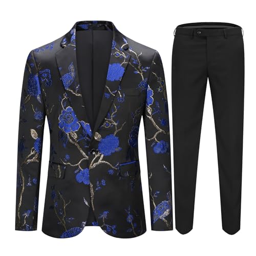 Cloudstyle Mens 2 Piece Floral Dress Suit One Button Dinner Tuxedo Jacket & Pants