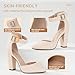 IDIFU Women's IN4 Pedazo High Block Heels Pumps Pointed Closed Toe Ankle Strap Dress Wedding Shoes (Nude Nubuck, 9 M US)