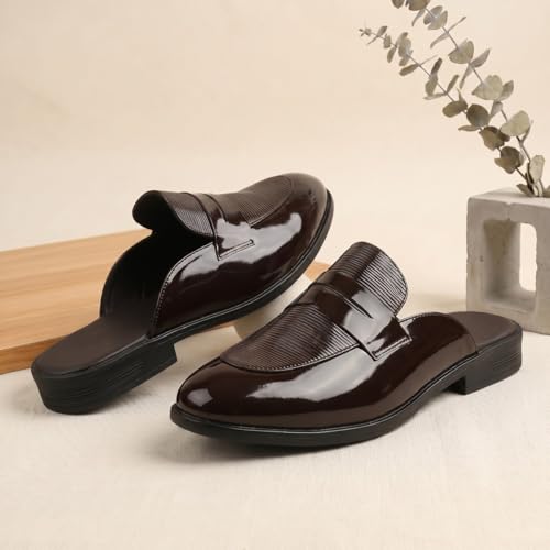 Image of BXXY Men's Office & Outdoor Wear Slip On Loafers and Casual Mules for Men with Embossed Patent Leather Material and Anti-Skid TPR Sole.