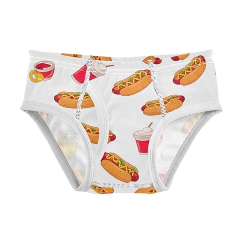 CHIFIGNO Underwear for Boys Cute Cartoon Hot Dogs White Cotton Boy Briefs Printed Soft Underwear Briefs