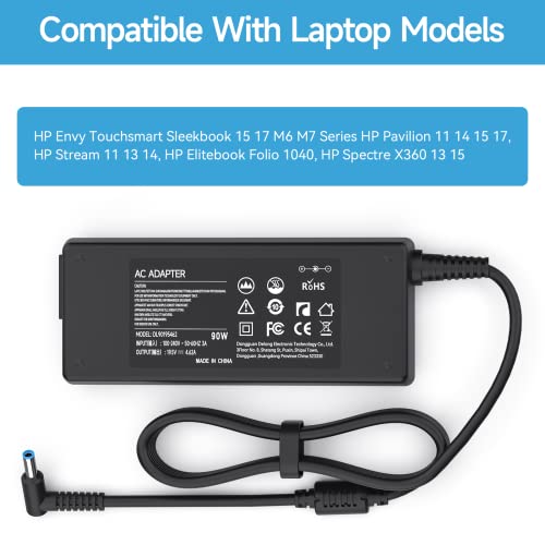 Hp 90W 19.5V 4.62A Laptop Charger Smart Blue Tip For Hp X360 Pavilion 11 14 15 17 741727-001 740015-001 854117-850, Envy, Spectre, Elitebook 840, Probook, And More Ac Adapter Power Supply Charger Cord #TOP6