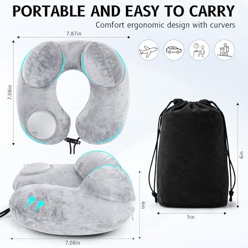 Coussin de Voyage Gonflable, Coussin Avion, Oreiller de Voyage Portable Réglable, Soutien Ergonomique, Coussin Voyage Avion avec Masque de Nuit, Sac de Transport, Version Améliorée 2026 (gris clair) – vue 6