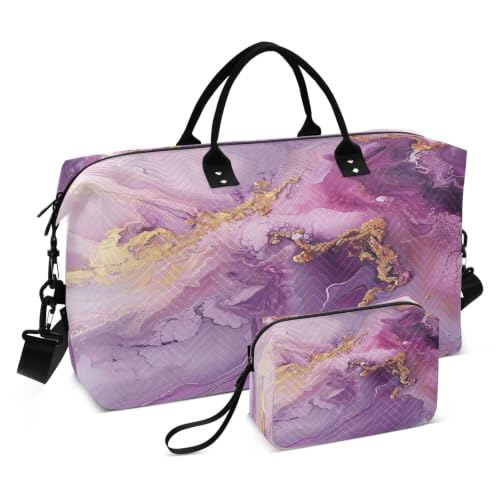 Sac de voyage violet effet marbre avec trousse de toilette pour sport et week-end