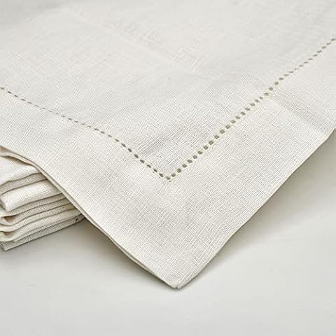 Micasa Decor 100% Linen Hemstitch Napkins (16X16 Inch (Set of 6), Snowy White) Cover