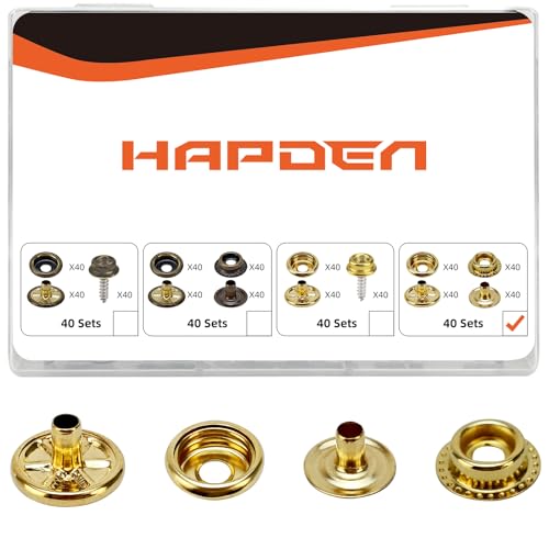 160 Pcs Snap Buttons, Fasteners Kit 15mm Stainless Steel Marine Grade Boat Canvas Snaps, 3/8" Socket Metal for Clothing Leather Boat Cover Fabric (Gold)