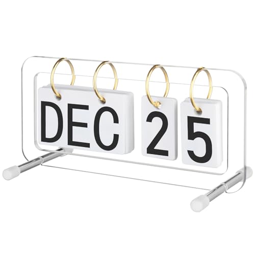 Cosmos Desk Flip Calendar Perpetual Desk Date Calendar Ring Flip Daily Block Calendar for Home Office Teacher Desktop Accessory Reusable Month Day Display Desk Standing Calendar Decoration Acrylic