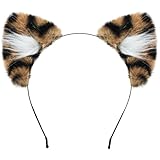 SIOTMERA Leoparden Ohren Haarreif Damen, Leopardenohren Katzenohren Haarreif Erwachsene, Leopard Ohren Kostüm für Karneval Fasching Halloween Cosplay