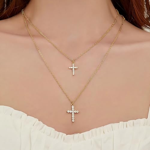 Gold Plated Cross Necklace Women Dainty Layered Cubic Zirconia Cross Pendant Necklaces - image 9