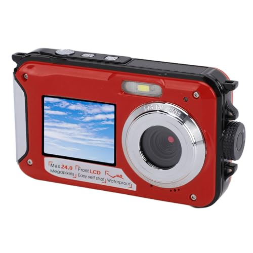 2.7K Underwater Camera, 48MP Waterproof Camera with Dual Screens 16X Zoom Autofocus 11FT Water Resistant Compact Digital Camera for Snorkeling Diving (Red)