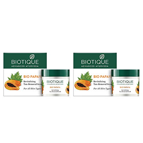 Image of Biotique Bio Papaya Revitalizing Tan- Removal Scrub, 75g (Pack of 2) & Biotique Ocean Kelp Anti Hair Fall Shampoo Intensive Hair Growth Therapy, 340ml