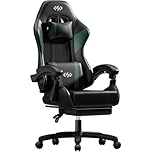 Precision Synergie Gaming Chair for Adults, Ergonomic Video Game Chairs with Footrest, Reclining Computer Chair with Lumbar Support and Headrest, PC Chairs for Office or Gaming, Green Black