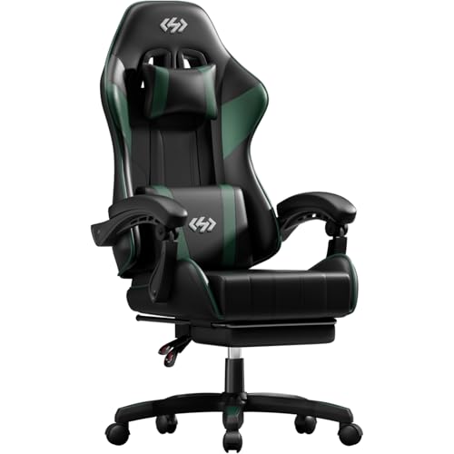 HLFURNIEU Chaise Gaming Ergonomique, Fauteuil Gaming avec Appui-Tête et Repose-Pieds Rétractable, Siège Gaming avec Support Lombaire, Chaise Gamer Réglable...