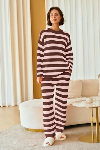 Image of SENSERISE Womens Striped Set Sweater Lounge Sets