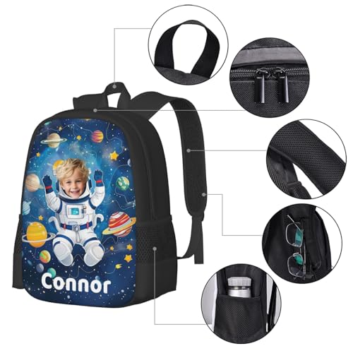 Custom Astronaut Backpack, Personalized Unisex Modern Blue, Black, White Backpack with Name Photo, Customized Large Capacity Casual Cute Backpack for Hiking, Camping, Picnic, Travel2