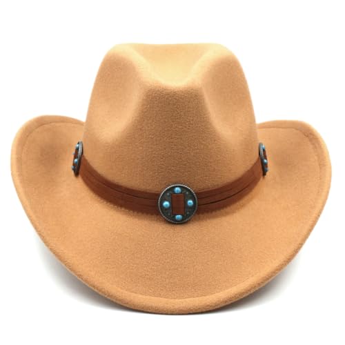 Western Cowboy Hat for Boys Girls, Kids Cowgirl Fedora Cap, Wide Brim with Brown Strap2