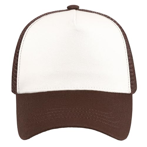 Image of Falari 5-Panel Mesh Baseball Cap, Trucker Hat, Structured Plain Design, Cotton, Adjustable Size