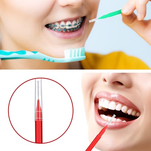 Image of Patelai 100 Pieces Braces Dental Brush for Cleaner Interdental Toothpick Dental Tooth Flossing Head Oral Hygiene Flosser Toothpick Cleaners Tooth Tool(Green, Red,Proper Size)