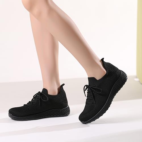 Image of Bernal Black Sneakers for Women Walking Shoes Non Slip Lightweight Casual Breathable Tennis Shoes Work Travel