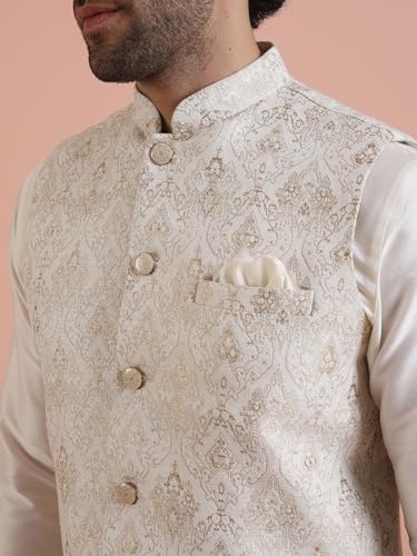 Image of Kisah Men's Silk Blend Textured Nehru Jacket Regular Fit | Designer Ethnic Layering | Wedding & Occasion Wear
