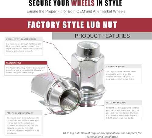 Image of Wheel Accessories Parts Set of 20 1 /2-20 Lug Nuts OEM Style Replacement for 6L2Z-1012-BA 611-094 Wheel Lug Nut (Chrome)