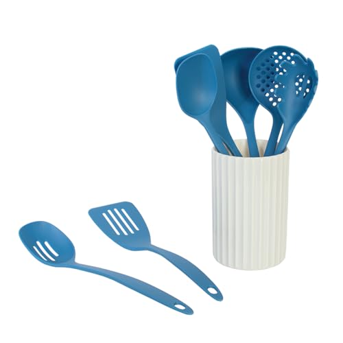 Glad Kitchen Utensils Set, 8pcs - Nonstick Cooking Tools with Utensil Holder - Nylon Spoon, Ladle, Skimmer, Spaghetti Server, and Turner Spatula Set - Dishwasher Safe, Blue - image 3