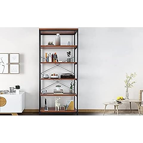 BATHWA Bookcase, standing shelf, living shelf, wood metal shelf, 6 compartments, storage shelf, standing shelf, plug-in shelf, shoe rack for living room, kitchen shelf, bathroom, books, shoes Cover