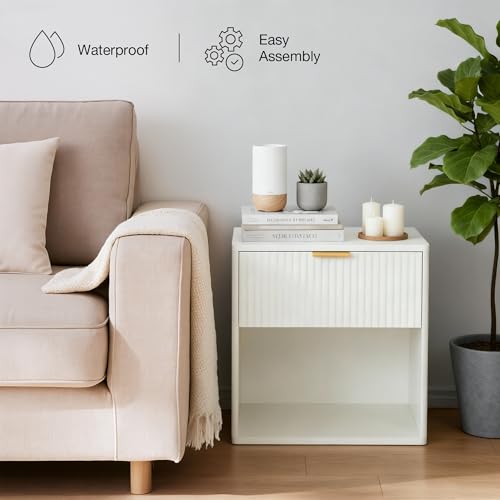 Image of Pamapic Fluted Pantry with Drawer, Modern Side Table with Storage, White