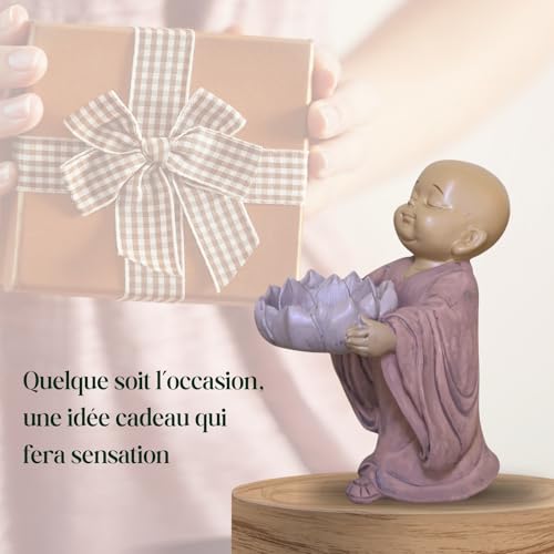 Zen and Feng Shui Buddha Statue, Tealight Holder, Lucky Charm, Zen Gift Idea, Height: 13 cm, Colour: Beige and Antique Pink - Image 3