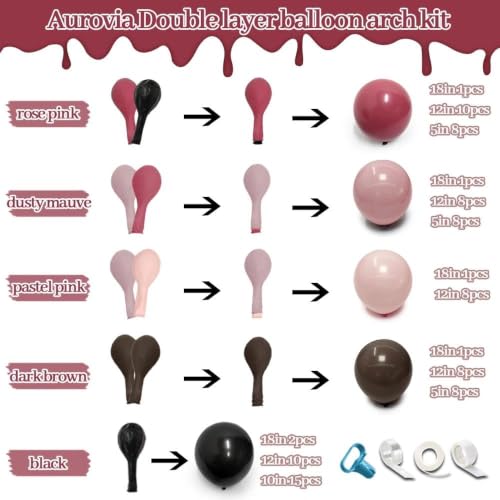 Image of Pink Black Balloon Arch Double Stuffed Dusty Rose Pink Brown Balloons
