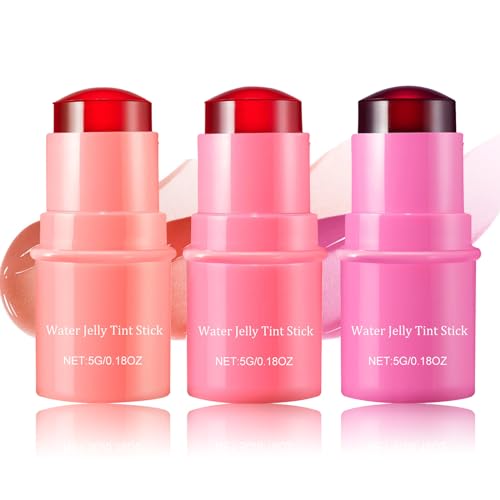 3 Colors Water Jelly Tint Stick, Milk Cooling Water Jelly Tint Lip Gloss, Milk Jelly Tint Jelly Blush Stick, Natural Lasting Blush Lip Gloss Stick Blusher Highlighter Makeup, Sheer Lip & Cheek Stain