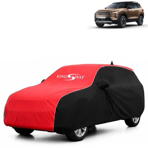Image of KINGSWAY Super Waterproof Car Cover Only with Tata Safari (Year 2023 Onwards - All Model) | Mirror and Antenna Pockets | All Weather Car Body Cover with Silver Piping | Black Red