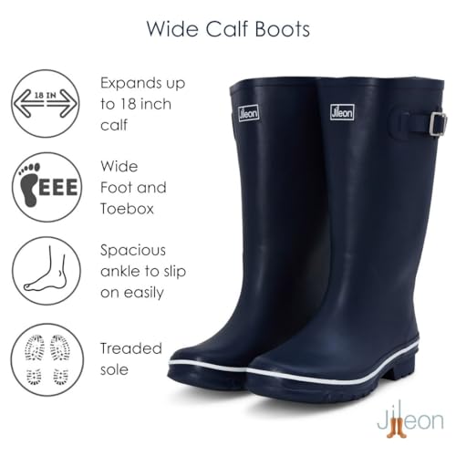 Jileon Wide Fit Womens Rain Boots - Fit up to 18” Calves - Unique Design For Wide Feet, Ankles & Calves3