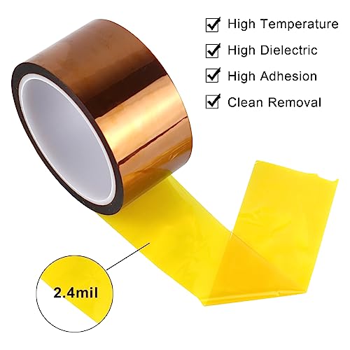 Image of BOMEI PACK Polyimide Tape, 2 Pack High-Temperature Resistant Tape 2inch x 33m(108ft), No Residue Heat-Resistant Tape for Electric Task, 3D Printing, Soldering, Sublimation, Masking