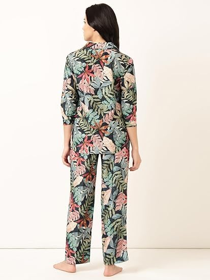 Image of STORIES OF BANNO'S SWAGGER Premium Poly Muslin Floral Co-Ord Set for Women | Soft Pajama Set | Elegant Printed Nightwear Lounge Outfit | Trendy Casual Wear Co-Ord Set