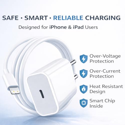 Image of HESPA 20W Fast Charging Adapter with 2 Meter Cable | Original Like Fast Speed | 6 Months Warranty | Compatible with iPhone 14, 13, 12, 11, X, XR, 8 & Others