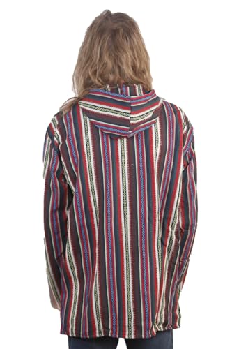 Sunshine Joy Woven Baja Style Zip Up Hoodie Hooded Jacket Multi Stripe2