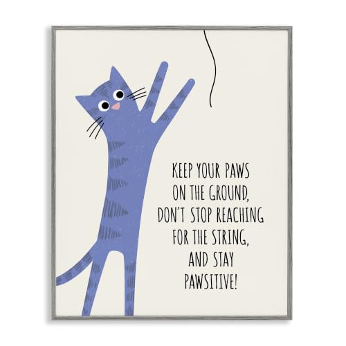 'Stay Pawsitive Cartoon Cat Playing Positivity'| Framed Giclee Art