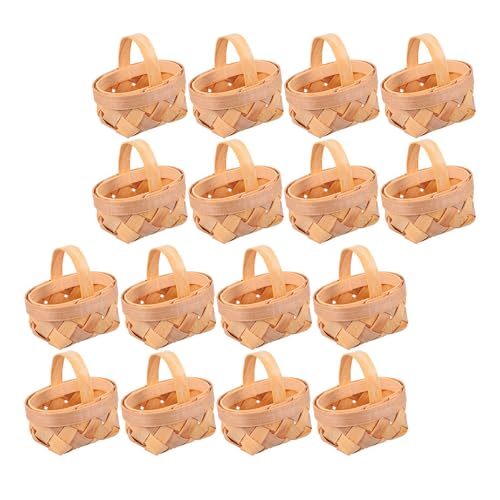 BESPORTBLE Mini Cestas Tejidas a Mano de Virutas de Madera 16 Piezas (6.5x5x3.5 Cm) para Porta Regalos de Fiesta, Almacenamiento Portátil y Decoración en Bodas y Eventos