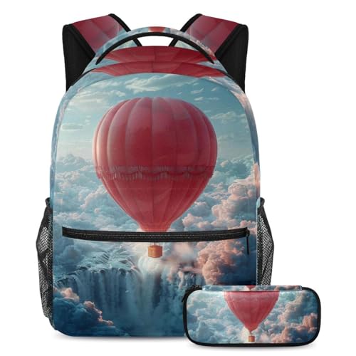 Sac d'école montgolfière rouge (lot de 2) pour élève et ado