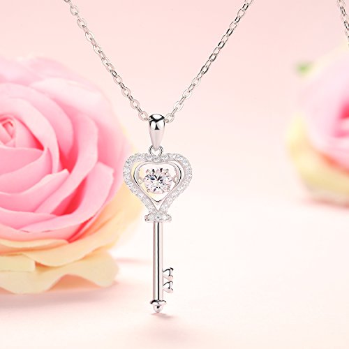 Han han 925 Sterling Silver Heart Love Key Pendant Necklace for Women Chain Length 18inch4