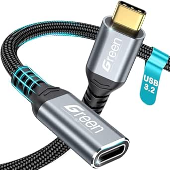 Green Jiss® USB C Extension Cable, 20Gbps/4K@60Hz Video, 6.6Ft Heavy Duty USB 3.2 Gen 2 Extender, Male to Female, Full Function, Ultra-High Speed Transfer, 240W Fast Charging