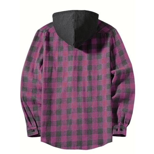 Men's Flannel Hoodie Shirts Big and Tall Button Down Plaid Shirt Jackets Long Sleeve Stylish Hooded with Pocket3
