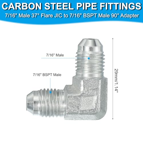 Image of PATIKIL Hex Reducing Nipple Connectors Pipe Adapter 7 /16 inch Male 37 Flare JIC x 7 /16 inch g Male 90 Adapter, Pipe Fitting Reducer Nipple Adapter Plated Steel Hydraulic Fitting